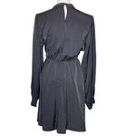 SheIn  Black Shiny High Neck Button Pleated Balloon Ruched Sleeve Dress Zip XL Photo 2