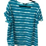 Lane Bryant Blue and White Striped Ruffle Sleeve Blouse Size 20 Photo 0