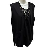 Ralph Lauren Lauren  Lace Up V Neck Tunic Top Jumper L Pockets Black Sleeveless Photo 2