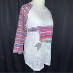 Southern Grace  Oklahoma White Serape Lace Stripe Sheer Burnout Shirt Medium Photo 3