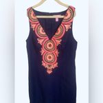Lilly Pulitzer Size 0 Gabby Shift Cotton Dress True Navy Dress Pink Embroidery Photo 4