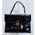American Vintage American VTG 50's Lewis top handle envelope patent glossy black gold clasp bag Photo 13
