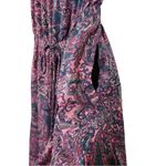 Elan Satin Paisley Strapless Cropped Wide Leg Jumpsuit in Navy/Pink Photo 3