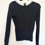 Ted Baker mesh Black Sweater with Peter Pan White Embroidered Collar size 0 Photo 0
