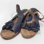 Born Concept B.O.C. 10 Dandee Wedge Leather Sandal Boho Blue Peep Toe 3D Flower Photo 2