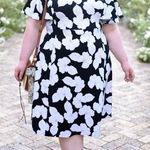 Catherines Black White Floral Textured Knit Flare Flutter Sleeve Dress 4X Photo 0