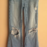 American Eagle  Light Blue Distressed Flare Jeans Stretch Size 000 Short Photo 0