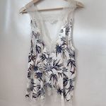 Free People  Top Bell Flower Double V Lace Tunic Tank Ivory Floral Small Romance Photo 2