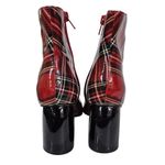 Betsey Johnson Regie Red Tartan Plaid Boots Booties Sz 6.5 Wet Look Chunky Heel Photo 4