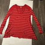Free People  Waffle Knit High Low Oversized S Red/Beige Nautical Cherry Girl Boho Photo 7