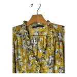 ZARA  Shirt Women Small Yellow Floral Print Jacquard‎ Ruffle Front Blouse Boho Photo 3