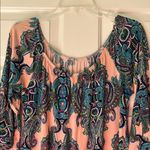 Teal and Coral Paisley Bell Sleeve Flowy Top Pink Photo 5