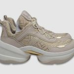 Michael Kors Olympia Metallic Logo Jacquard Trainer Cream Gold Women's 10M NIB Photo 4