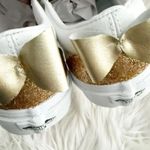 Vans | White Canvas Slip-On Classic Shoes True White Custom Gold Glitter Bow | 9 Photo 7