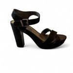 Reaction Kenneth Cole  Black Leather Peep-Toe Platform Sandals Size 10 Block Heel Photo 6