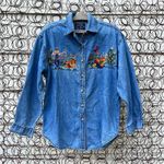 Vintage 90s fall harvest Halloween long sleeve denim chambray button up shirt Photo 0