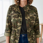 INC International Concepts Studded Camo Field Drawstring Jacket Womens Small Tan Photo 0