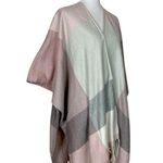 Woolrich Cozy Blanket Scarf Wrap Open Front Cream Pink Plaid Women One Size Photo 3