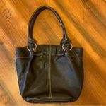 Tignanello Shoulder Bag Black Leather Purse Multi color stripe lining Photo 6