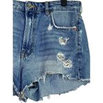 ZARA  The High Waist Short Cotton Distressed Raw Hem Button Closure 6 Blue #3727 Photo 2