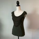 Anthropologie  | Green Beaded Cap Sleeve Top Sz S Photo 6