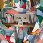 Aura Button Up Blouse Sz Small Colorful Leaf Print Short Sleeve Beachy Tropical Photo 3