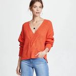 Free People  V-Neck Sweater in Red Orange Coco Chunky knit Photo 4