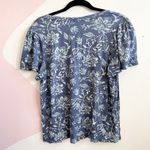 Lucky Brand  Women Top Large Blue Floral Shirt Boho Short Sleeve Pullover Stretch Photo 1