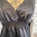 BCBGMAXAZRIA Babydoll Black Satin Top Blouse Medium smocked Surplice Goth Photo 3