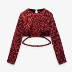 ZARA Red Cheetah Animal Print Cut Out Top NWOT Photo 0