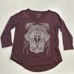 Lucky Brand Purple Elephant Foil Graphic 3/4 Length Tee Large Photo 1