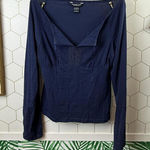 Abercrombie & Fitch  Y2K Navy Babydoll V-Neck Top - Size - Large Photo 0