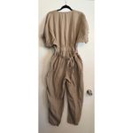 ZARA  Women's Tan Linen Blend Jumpsuit Button‎ Front Tie Waist Utility Style M Photo 1