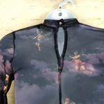 Motel Crop Top Womens XXS Black Lara Mesh Cherub Angels Print Mock Neck LS 90s Photo 11