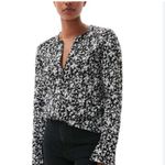 Ganni  Printed Crepe O Neck Blouse floral black white sz Photo 1