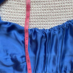 Flynn Skye  small blue satin puff sleeve button down ruched bodice vneck sexy top Photo 10