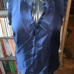 J Crew navy silk split neck ruffled 8 sleeveless shell Blue Photo 0