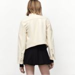 ZARA  Vegan Faux Leather Motorcycle Moto Zippered Jacket in Winter‎ White Size XL Photo 3