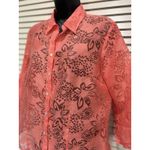 Notations  Petite Coral 3/4 Wide Sleeve Button‎ Up Floral Sheer Blouse Size PL Photo 1