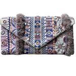 Chico's NWT Boho Fringe Embroidered Purple Blue Multicolor Evening Party Clutch Photo 1