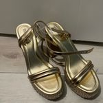 Michael Kors MICHAEL Gold Laci Embellished Metallic Leather Platform Sandal Heel Photo 4