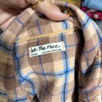 We The Free Free People Happy Hour Oversized Flannel Shirt LG Tan Button Front Photo 2