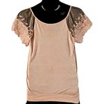 Rue 21 Juniors Blush Pink Blouse with Sheer Lace Flutter Sleeves - Size Large Photo 4