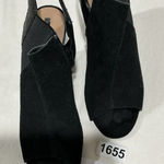 Tahari Womans Mercy Black Suede Peep Toe Chunky Heel Shoe Bootie 9 M Side Zip Photo 0