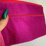 vintage silk brocade zipper pouch with tassel in magenta fuchsia pink & red Photo 2