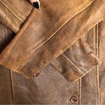 Vintage Style Brown 100% Leather Sundance Distressed Pea Coat Size PS Photo 4