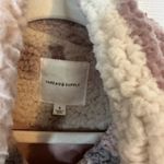 Thread & Supply Cream/Tan/Pink Striped Soft Sherpa Half Zip Pullover Size S GUC Pink Photo 2