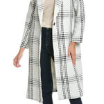 Vince Camuto  Women’s Plaid Tweed Coat Size Small Ivory Black Longline Jacket Photo 0