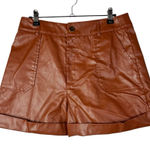 SheIn  Brown Cuff Hem High Rise Faux Leather Shorts L Photo 0