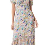 ASTR  The Label -Gaia Dress Purple Gen Multi Floral Smocked Puff Sleeve Midi Sz M Photo 0